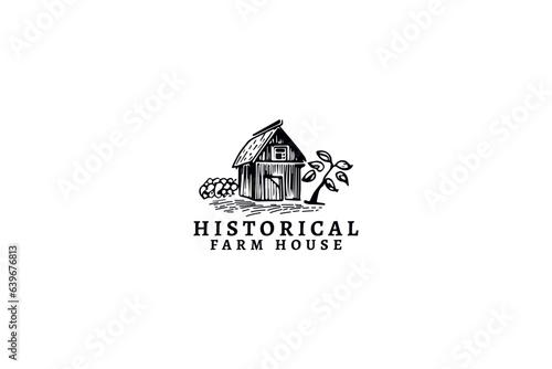 vector hand draw farm house logo design