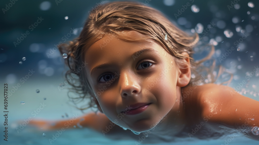Generative AI, child, boy or girl swimming in the pool, swimming training, sports lifestyle, kids sports activities, childhood, water sports, emotions, kids swim Generative AI, child, boy or girl swimming in the pool, swimming training, sports lifestyle, kids sports activities, childhood, water sports, emotions, kids swim