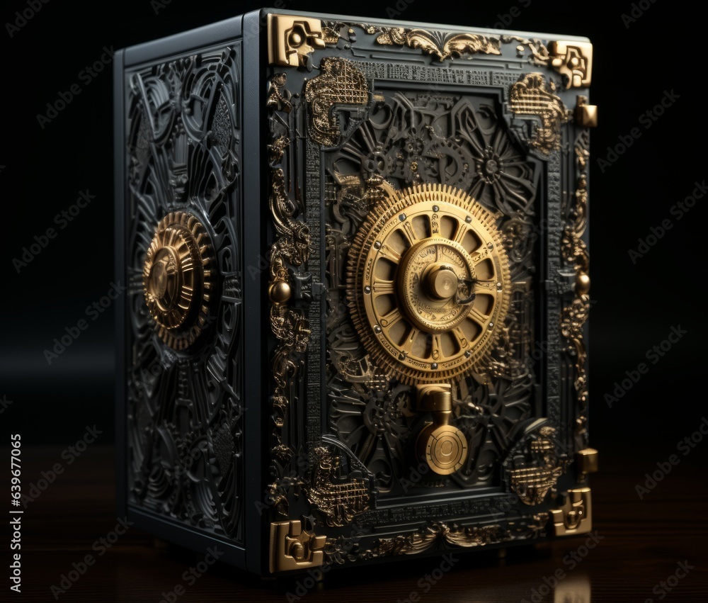 Safe for storing gold and currency, an old case with an encryption lock. Made in AI