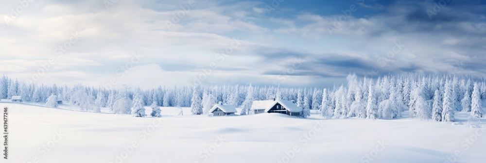 Tranquil winter background with fresh snowfall - obrazy, fototapety, plakaty 