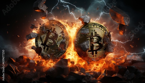 Bitcoin is a digital crypto currency mined, fiery electronic money. Made in AI
