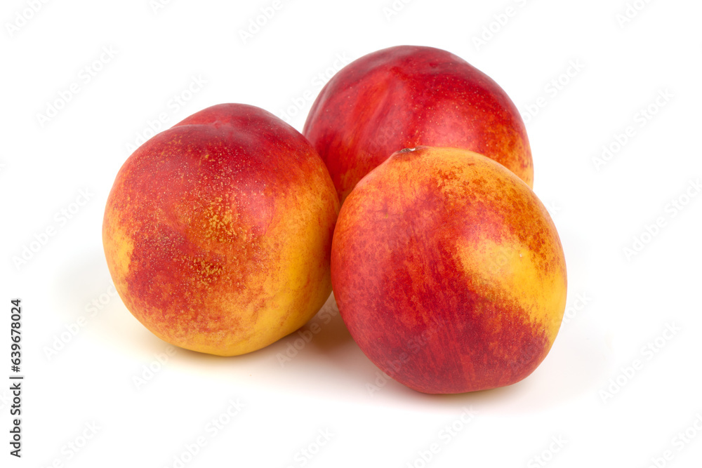 Fresh nectarines. Organic fruits, isolated on white background. Fresh nectarines. Organic fruits, isolated on white background.