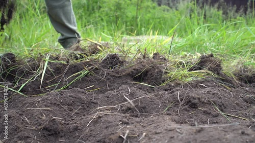Male farmer using portable manual earth auger for prepare the soil for planting vegetables