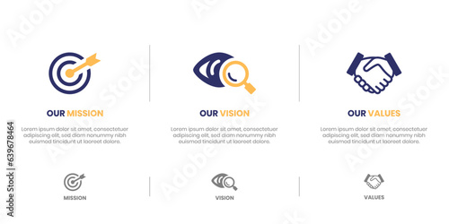 Mission Vision Values infographic Banner template. Company goal infographic design with  Modern flat icon design. vector illustration infographic icon design banner.