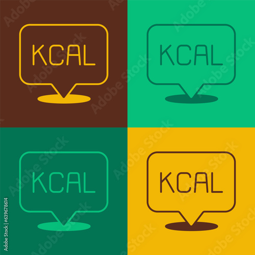 Pop art Kcal icon isolated on isolated on color background. Health food. Vector