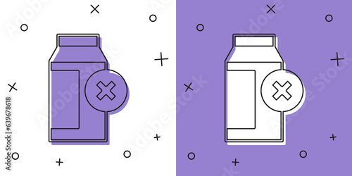 Set Lactose intolerance icon isolated on white and purple background. Not allow milk. Allergy concept, lactose intolerance allergy warning sign. Vector