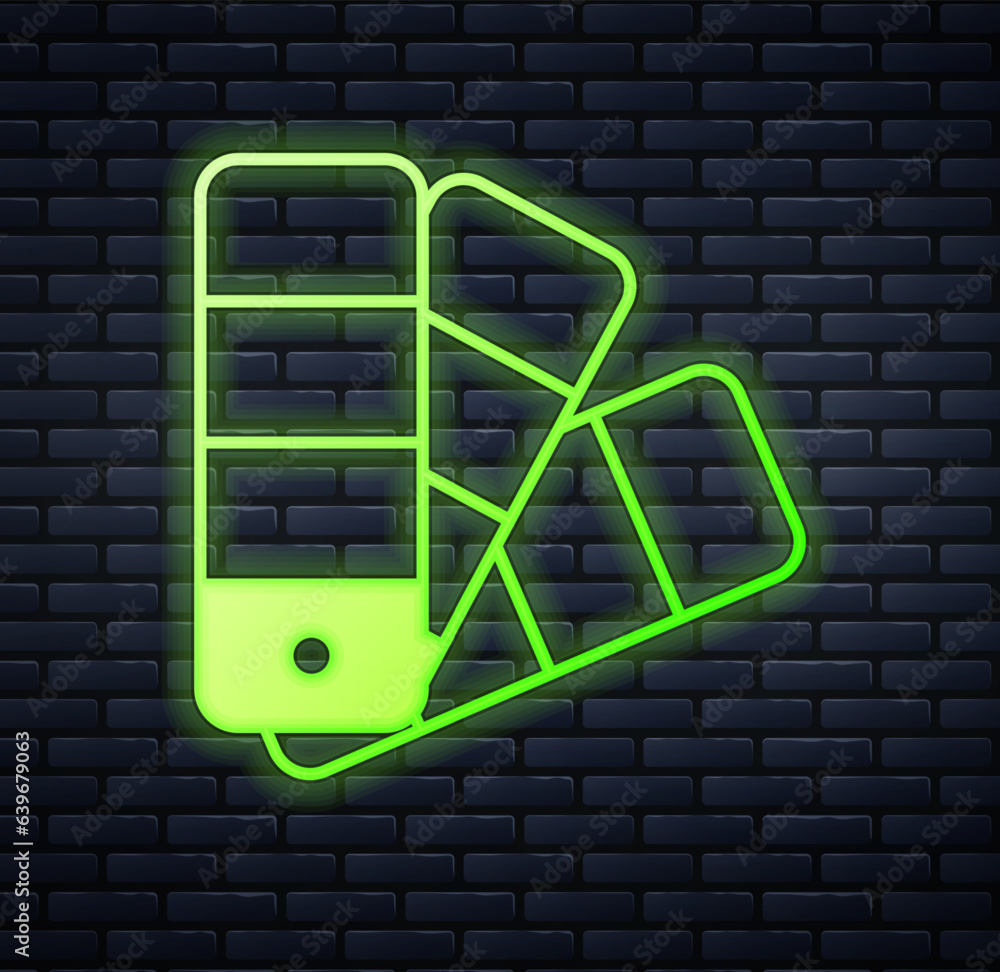 Glowing neon Color palette guide icon isolated on brick wall background. Vector Glowing neon Color palette guide icon isolated on brick wall background. Vector