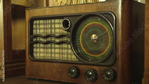 dolly close up shot of vintage radio