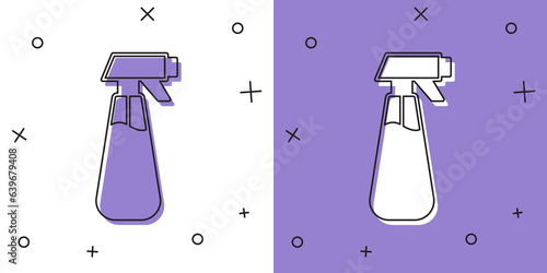 Set Garden sprayer for water, fertilizer, chemicals icon isolated on white and purple background. Vector