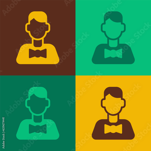 Pop art Casino dealer icon isolated on color background. Casino croupier. Vector