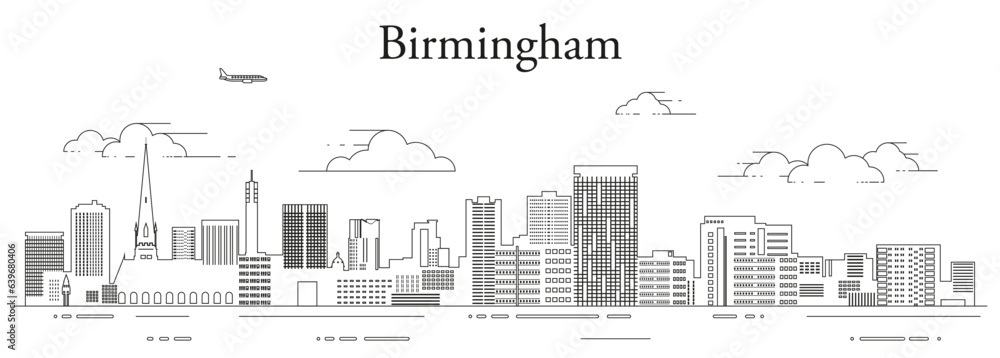 Birmingham cityscape line art vector illustration