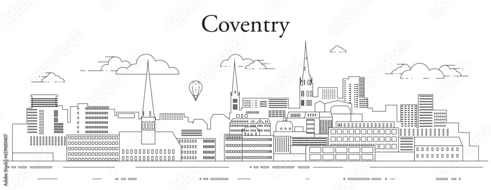 Coventry cityscape line art vector illustration