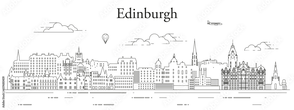 Edinburgh cityscape line art vector illustration