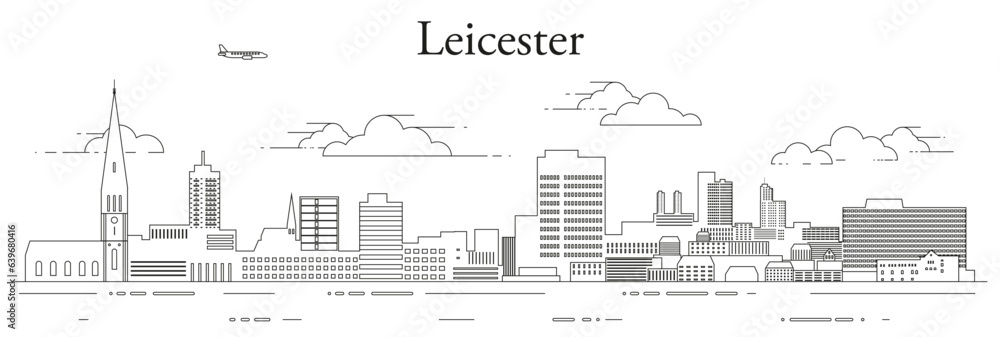 Leicester cityscape line art vector illustration