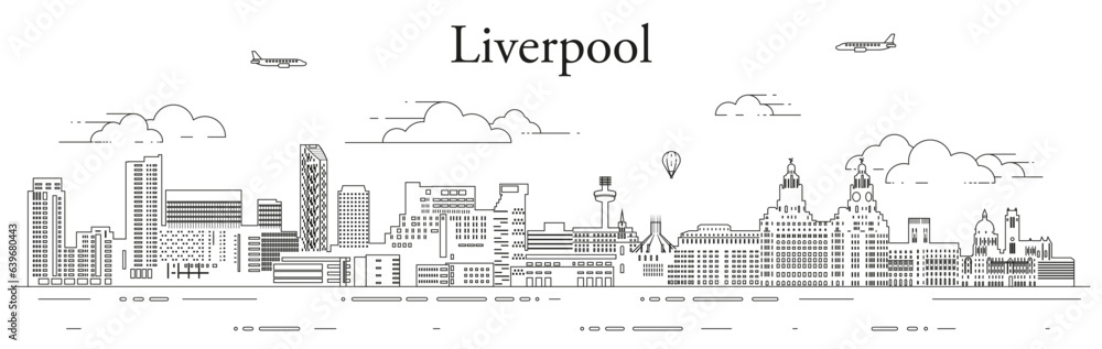Liverpool cityscape line art vector illustration