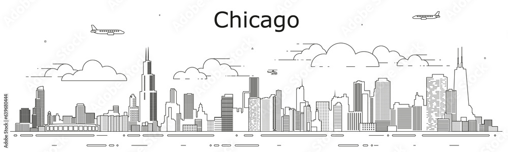 Fototapeta premium Chicago cityscape line art vector illustration