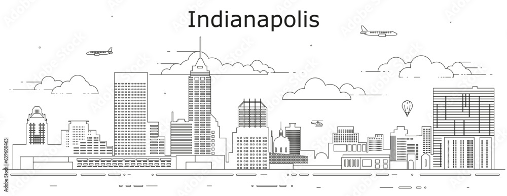 Indianapolis cityscape line art vector illustration