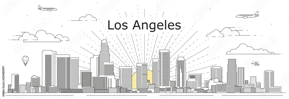 Los Angeles cityscape line art vector illustration