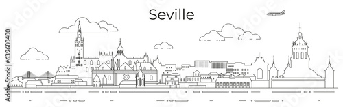 Seville cityscape line art vector illustration