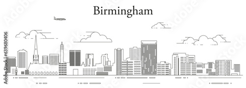 Birmingham cityscape line art vector illustration