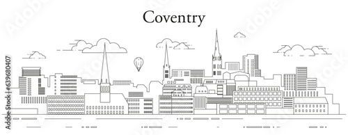 Coventry cityscape line art vector illustration