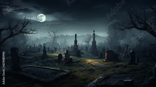 Misty Cemetery under a Full Moon, Background, Halloween,