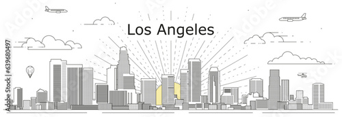 Los Angeles cityscape line art vector illustration
