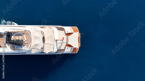 Εκτύπωση καμβά Aerial drone top down photo of latest technology mega yacht luxurious wooden ste