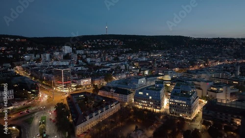 Wallpaper Mural evening illumination stuttgart city center modern block traffic street aerial panorama 4k germany Torontodigital.ca