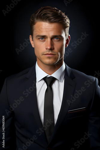 Portrait of a handsome man in a black suit