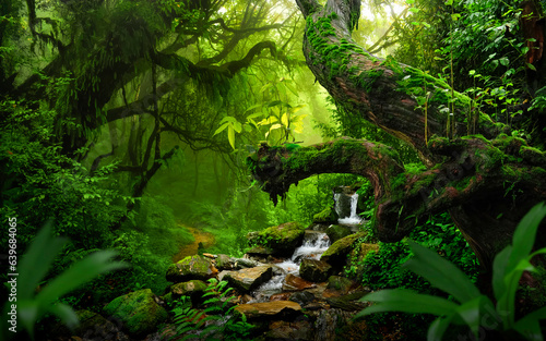 Print op canvas Tropical rainforest river in Nepal