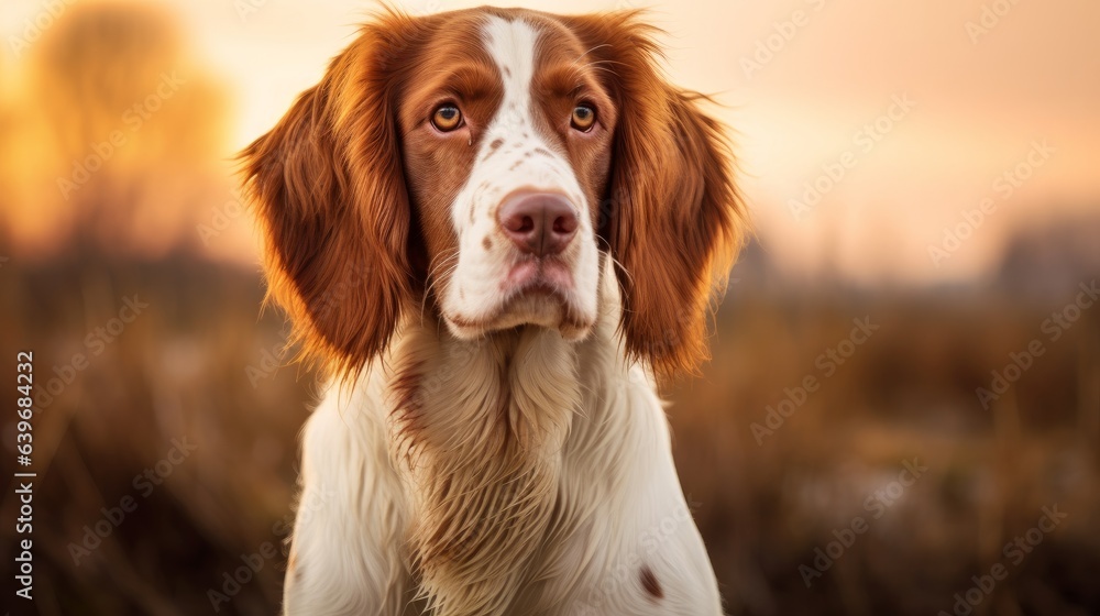 Adorable welsh springer spaniel dog breed in evening