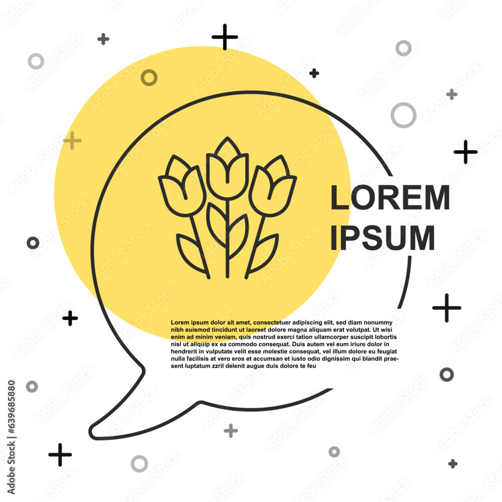 Black line Flower tulip icon isolated on white background. 8 March. International Happy Women Day. Random dynamic shapes. Vector Black line Flower tulip icon isolated on white background. 8 March. International Happy Women Day. Random dynamic shapes. Vector