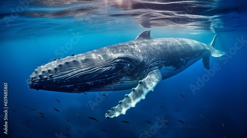 A Child Humpback Whale Plays Close the Surface in Blue Water