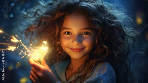 Young girl with sparkler smiling