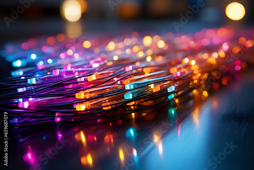 bright illuminated led-cables with optical fiber with copy space