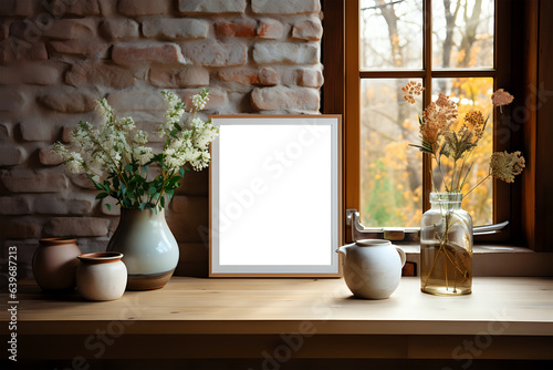 mocap images on the wall in a room with a table and houseplants, cozy © Yuliia