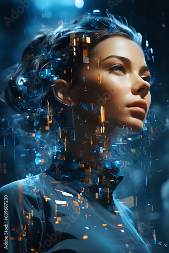 multiexposure, female head concept and future technologies