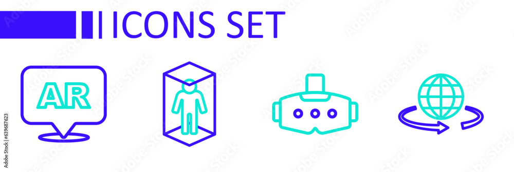 Fototapeta premium Set line 3d modeling, Virtual reality glasses, and Augmented AR icon. Vector
