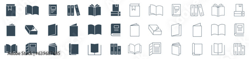 book line and solid icon set vector. Digital library booklet brochure flyer icons illustration