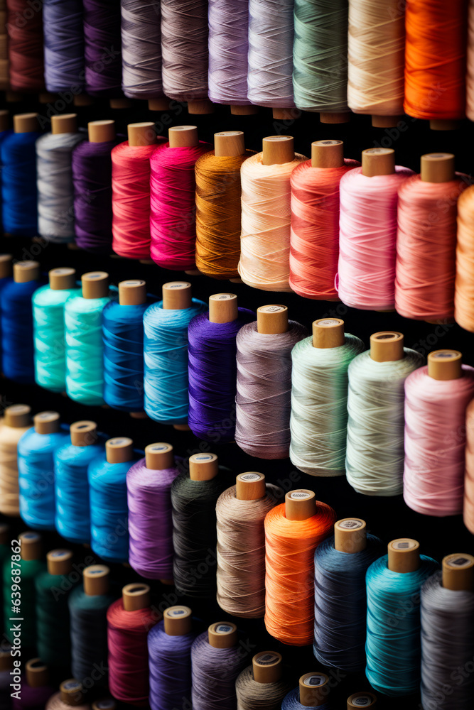 Rack of spools of thread with multiple colors of spools. Rack of spools of thread with multiple colors of spools.
