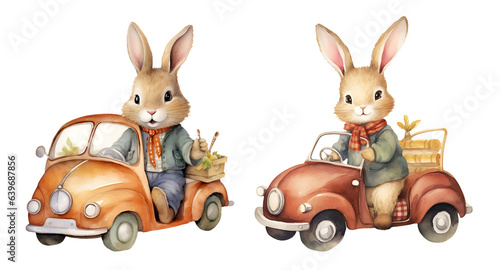 Cute bunny watercolor clipart illustration with isolated background