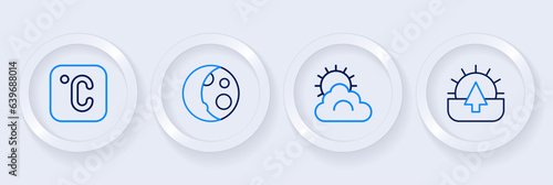 Set line Sunrise, and cloud weather, Moon phases and Celsius icon. Vector