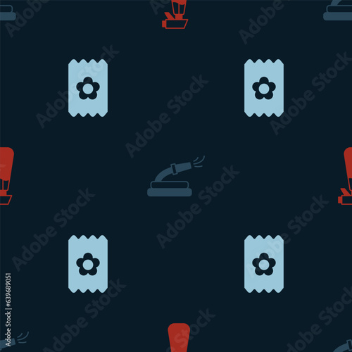 Set Garden sprayer for water, hose and Pack full of seeds on seamless pattern. Vector