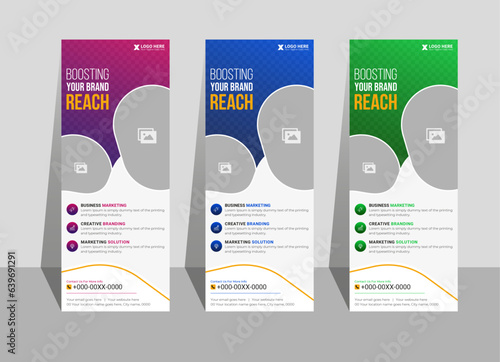 Roll up banner  Signage Standee Template. Colorful Stylish Creative Corporate modern x-banner, pull up design