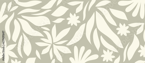  Decorative wallpaper in gray tone with leaves. Delicate, light-toned seamless pattern with botanical elements. Nature-inspired poster background for accent wall. Wall decor for mural or nursery