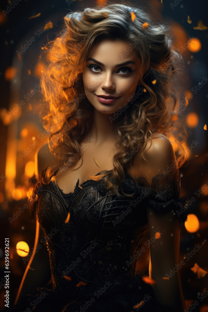 Beautiful woman portrait in corset in backlight Beautiful woman portrait in corset in backlight