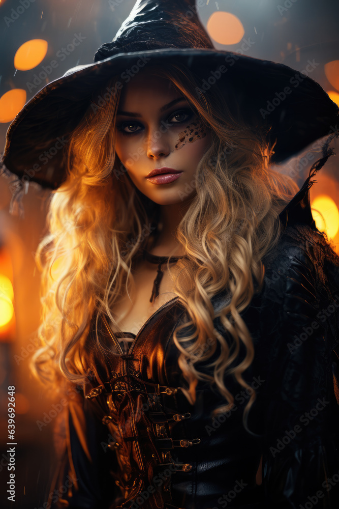 Mysterious halloween witch woman in a hat Mysterious halloween witch woman in a hat