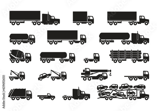 various simple truck silhouettes set
