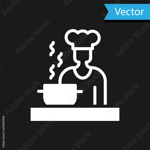 White Spanish cook icon isolated on black background. Vector